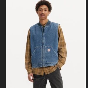 NWT Levis Men XL Relaxed Sansome Denim Zip Vest Quilted Vintage Indigo Med Wash